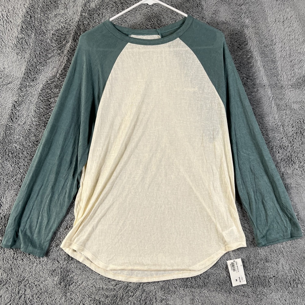 Atmos T-Shirt Mens Medium Green Cream Casual Lightweight Raglan Long Sleeve Tee